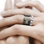 Tiffany T Cut-out Ring in sterling silver with black ceramic, Diamond Train Ring in 18k white gold