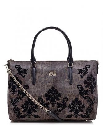 Cavalli Hybrid handbag with leo print and velvet ornaments