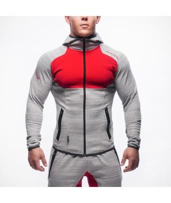 Muscle Fit Zipper Grau-Rot by Gym Aesthetics