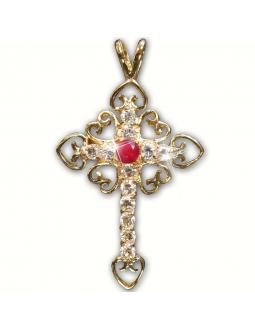 Cross pendant with handcrafted ruby