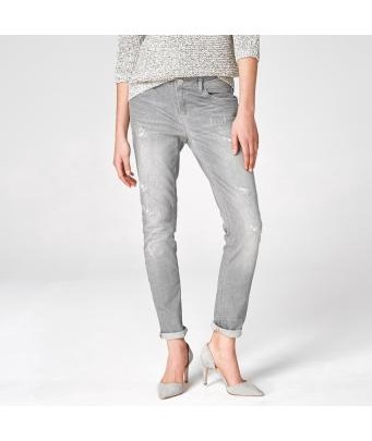 Destroyed-look boyfriend jeans | grey denim