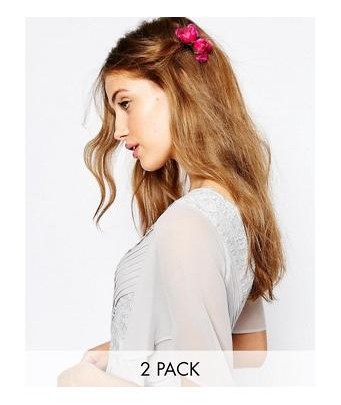 ASOS WEDDING - Haarclips mit zwei Rosenblüten im 2er-Pack | Rosa