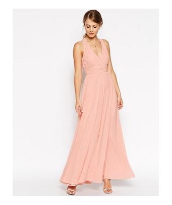 Maxi dress with V-neck and twisted design | nude