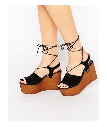 ASOS - TOO GOOD - suede leather sandals with wedge heels - black