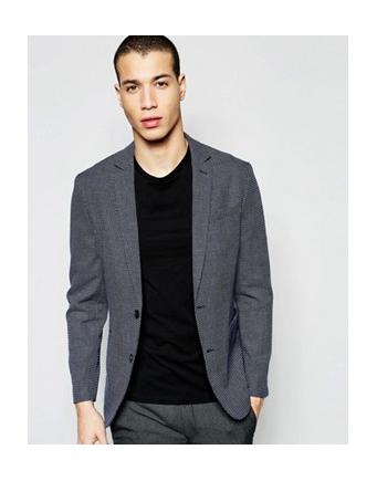 Selected Homme - Patterned blazer with narrow fit  - marine