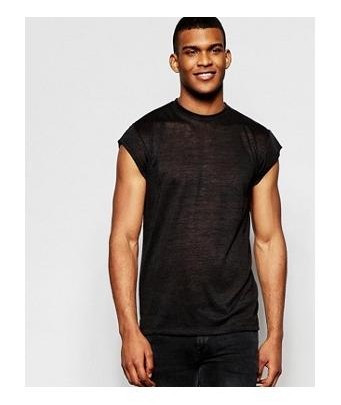 ASOS - Long linen-look T-shirt with cap sleeves - black