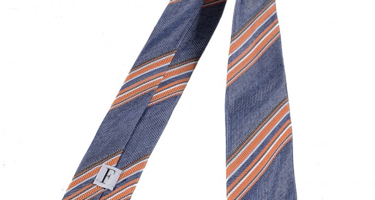 Seiden Krawatte - blau, orange, weiß