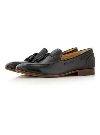 Hudson Black Leather Tassel Loafers