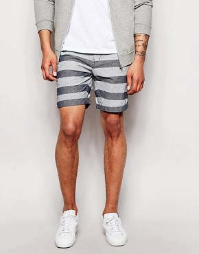 Minimum - Shorts with horizontal stripes - middle blue