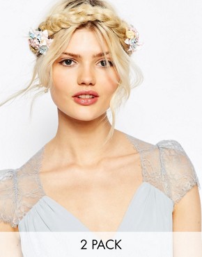 ASOS WEDDING - Haarclips mit Blumenstrauß im 2er-Pack - Rosa