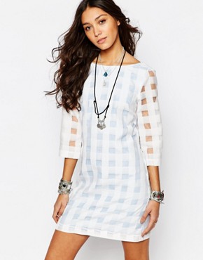 Reclaimed Vintage X Liquid Lunch - sheath dress with transparent check pattern - blue