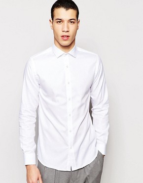 Selected Homme - structured shirt with cut away collar in tight fit - white