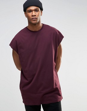 ASOS - Ärmelloses Oversized-T-Shirt mit unbearbeiteten Kanten in Ochsenblutrot