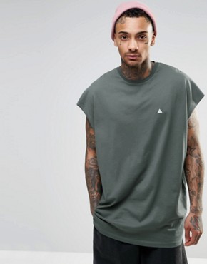 ASOS - sleeveless oversize-t-shirt in slate with logo - murky
