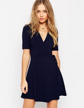 ASOS - short leisure dress with wrap look - navy blue