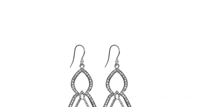 Oxidized sterling silver Pav diamond earrings