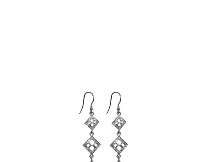 Oxidized sterling silver Pav diamond earrings Rope Morrocan