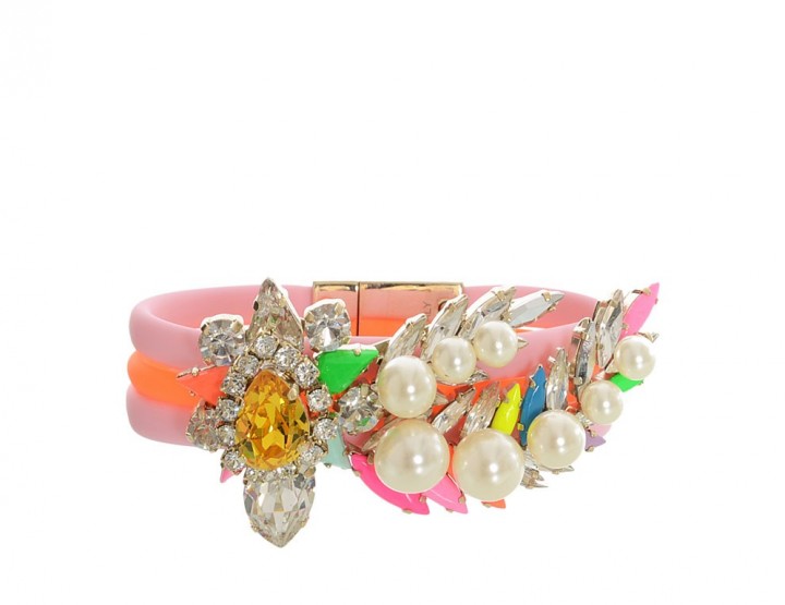 Pink-orange rubber-swarovski bracelet Aigrette