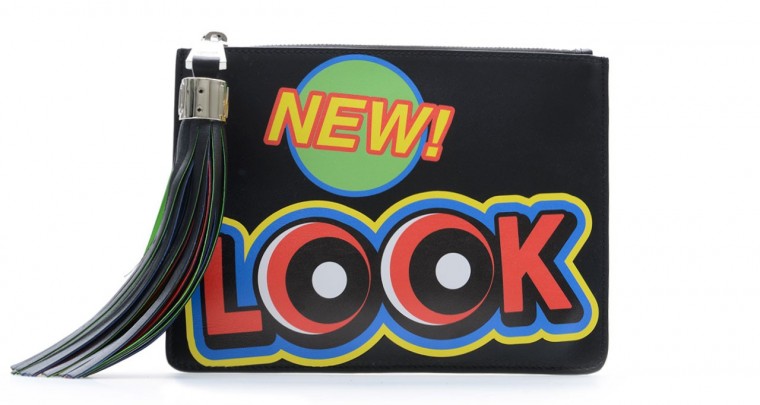 Leather-bag Clutch with multicolor print new look