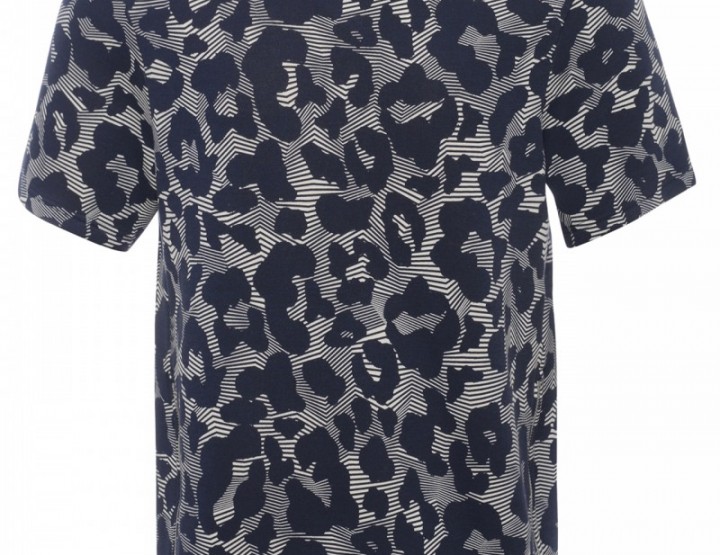 Rundhals T-Shirt mit Animalprint - navy