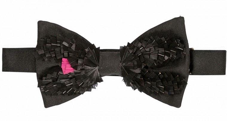 Silk tie with feather decoration - black