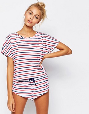 ASOS - pyjama-set striped T-shirt & shorts with high collar - multicolored