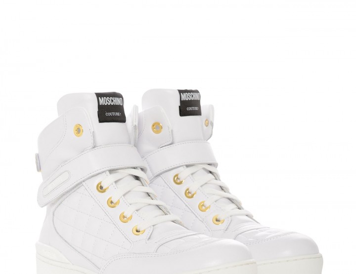 Quilted leather sneakers - white/gold