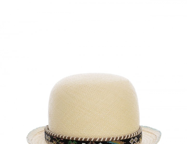 Straw bowler with beads embellishment