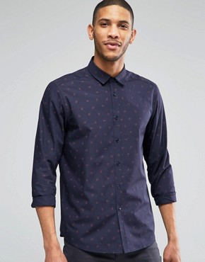 ASOS - Shirt with navy blue Paisley-print regular fit - navy blue