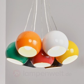 colored spheric hanging lamp pepa, 7-flame