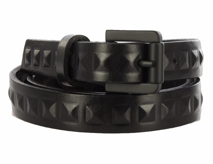 Royal Republiq narrow leather belt with rivets - black
