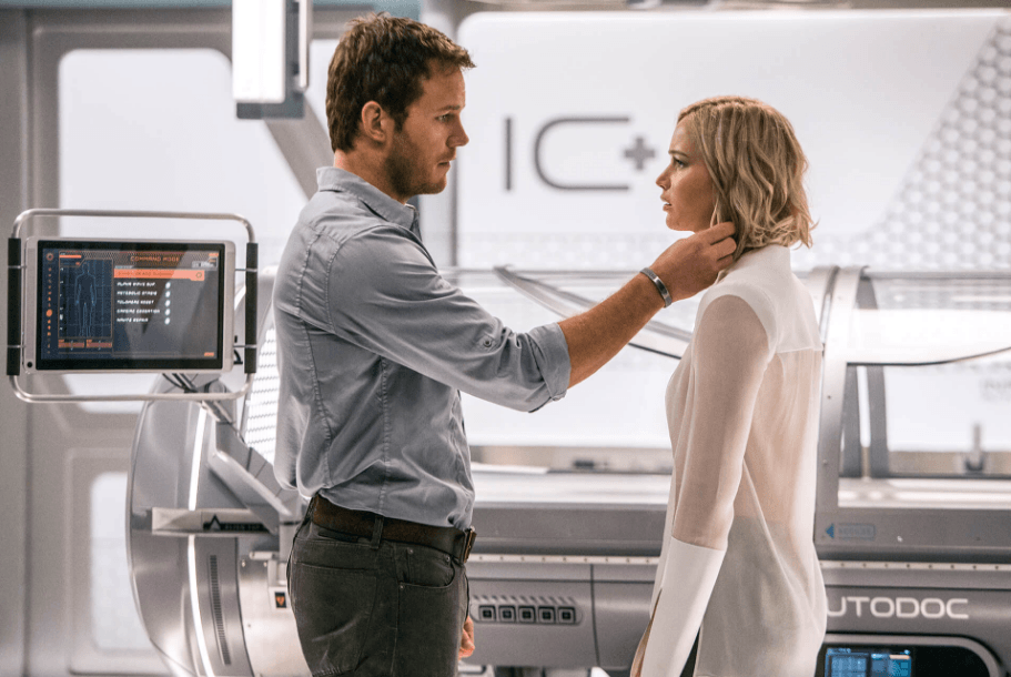 Chris Pratt und Jennifer Lawrence als Jim und Aurora (Quelle: passengersmovie.com)