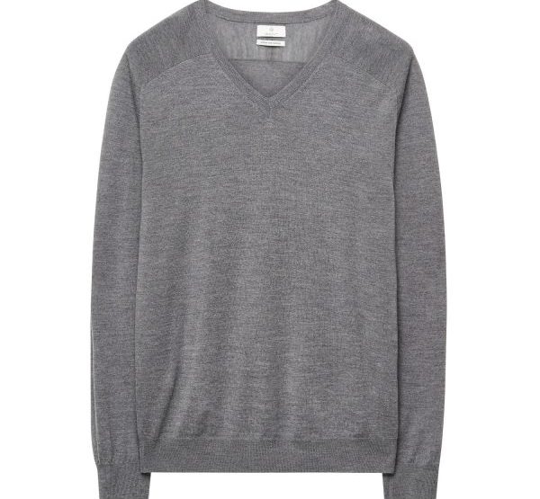 Diamond G merino wool V-neck sweater - grey