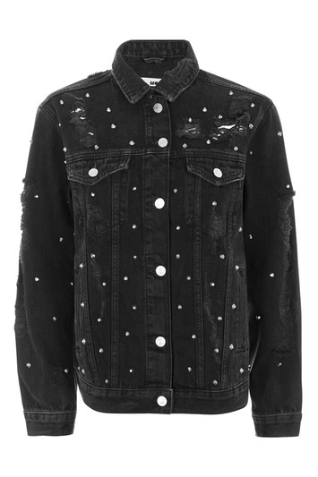 MOTO oversized jacket with rivets - washed out black