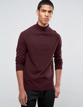 Selected Homme - silk blend turtle neck sweater - red
