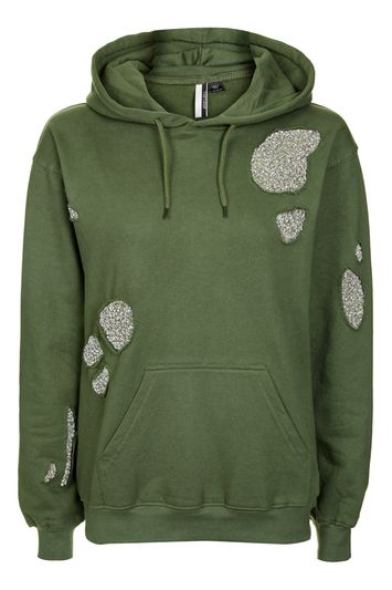 Hooded sweater with sequins - khaki